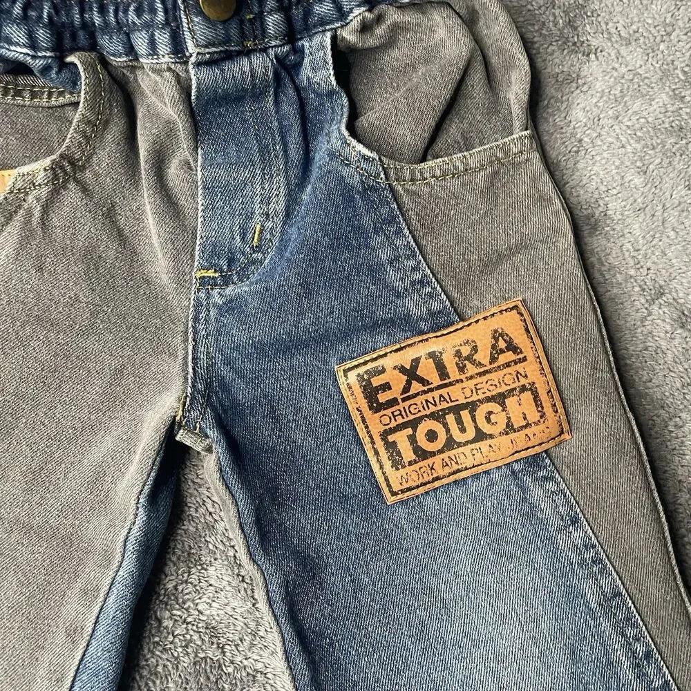 VTG 90s Gitano Kids Toddler 2T Patchwork Colorblock Denim Jeans Jogger Pants